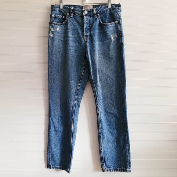 Everlane Jeans Size 27 Blue O-S Boyfriend Ripped Distressed Button Fly - Picture 1 of 14